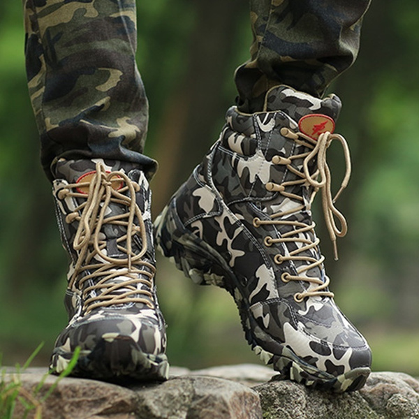 Men's Outdoor Camouflage Military Combat Boots Travel Botas Hiking ...