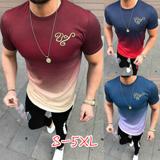 2018 Summer New Men Fashion Casual O-neck Short Sleeve Gradient Color T-shirts Mens Skinny Tops Plus Size Slim Blouse （S-5XL）