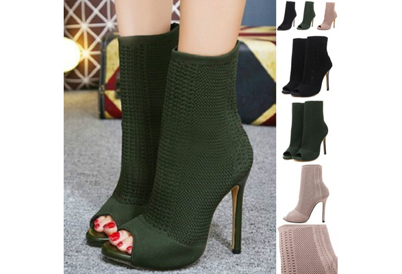 Peep toe clearance sock boots outfit