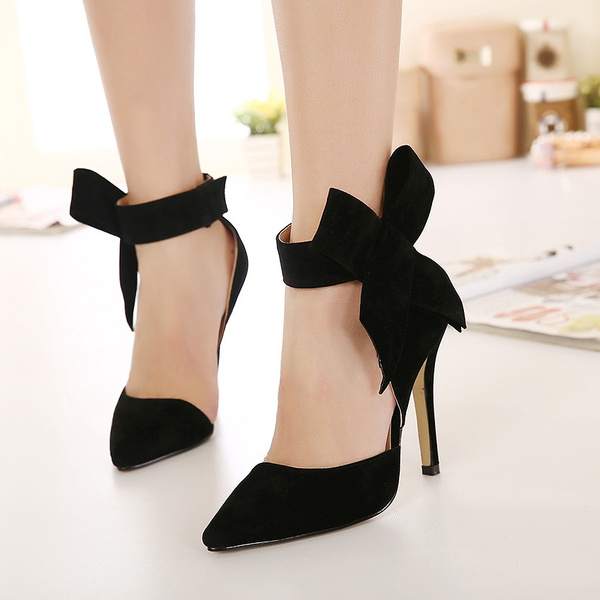 Women Pumps Pointed Toe Bow Stilettos High Heel Party Ladies Sandals Shoes