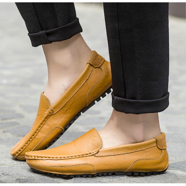 Breathable Genuine Leather Slip-On Loafers Men Moccasin Shoes