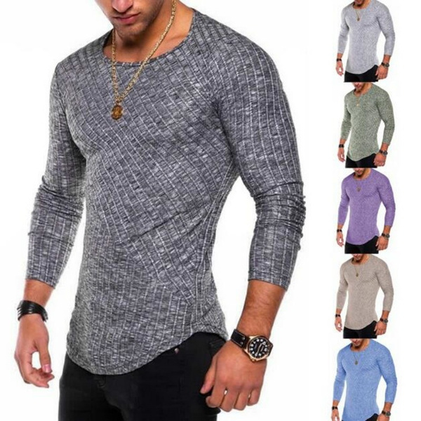Hot Sale New 2018 Men's Fashion Long Sleeve Slim Fit Solid Color ...