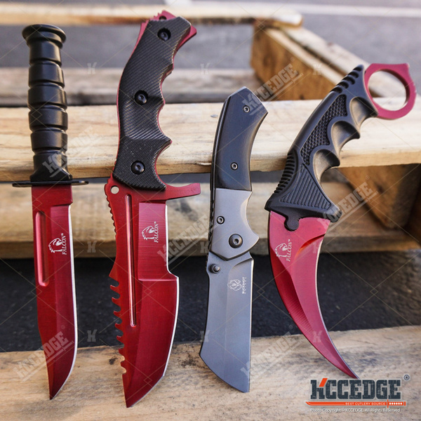 4PC GALAXY TACTICAL FIXED SET KARAMBIT Gut Hook SAWBACK CLEAVER Huntsman  Knife