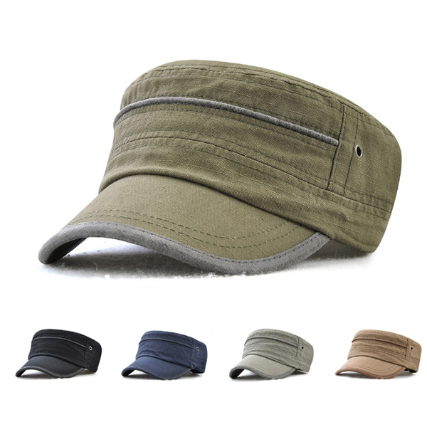 New Pure Color Cotton Twill Flat Top Cap Outdoor Travel Cadet Army Cap  Fashion Military Style Golf Sun Hats For Men Women