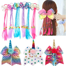New 7 Inch JoJo Hair Bows with Elastic Band with Hair Braids Cheeringleading Bow for Dancing Girl Boutique Girls Hair Bows 
