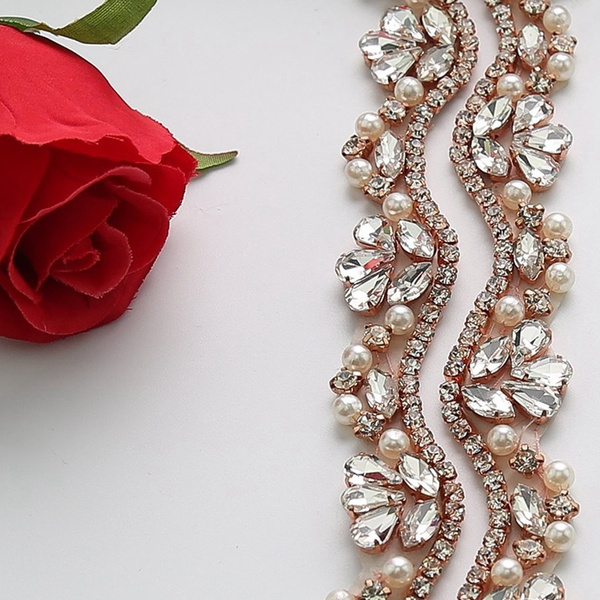 Silver/Gold/Rose Gold Rhinestone Applique Crystal Applique Wedding Applique  DIY for Bridal Sash Waist Belt