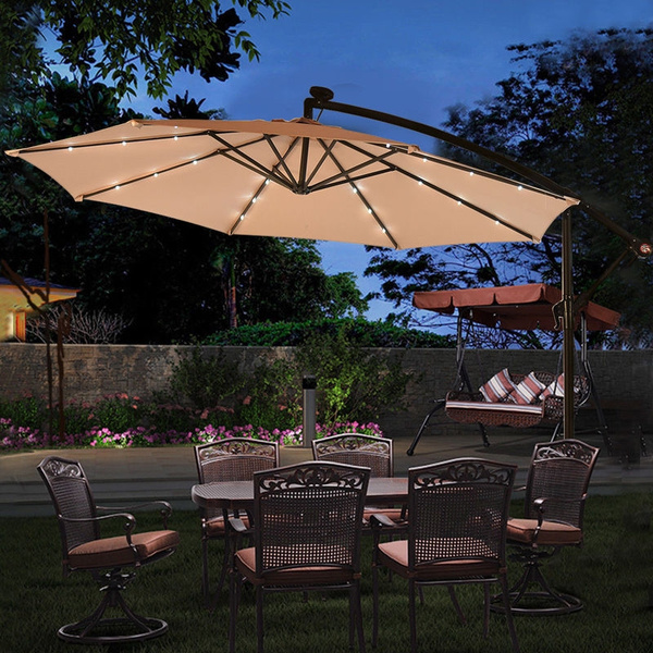 Giantex 10 Hanging Solar Led Umbrella Patio Sun Shade Offset Market W Base Beige Wish