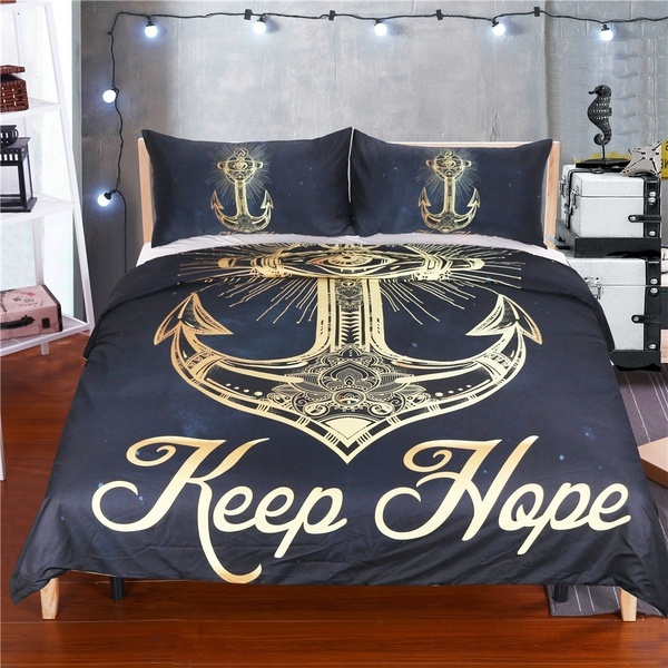 Gold Anchors Navy Blue Background Duvet, Navy Blue And Gold Bedding Sets