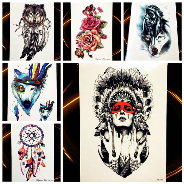 25 Style Indian Tribal Wolf Warrior Temporary Tattoo Waterproof Fake Flower  Tatoo Men Women Body Art Dreamcatcher Tattoo Sticker | Wish