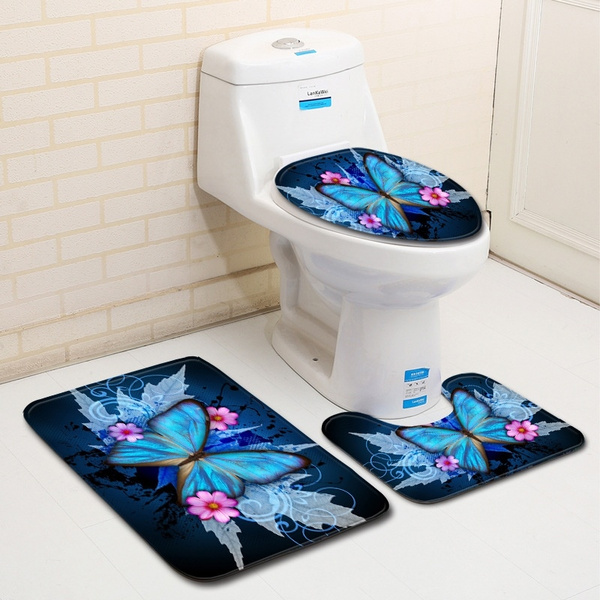 Lavender Butterfly Bathroom Rugs Bath Mat Sets 3 Piece for Toilet