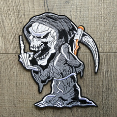 Cartoon Grim Reaper Skull Embroidered Patches for Clothing Iron on Clothes Motorcycle Biker Appliques Badge Stripes Stickers Diy