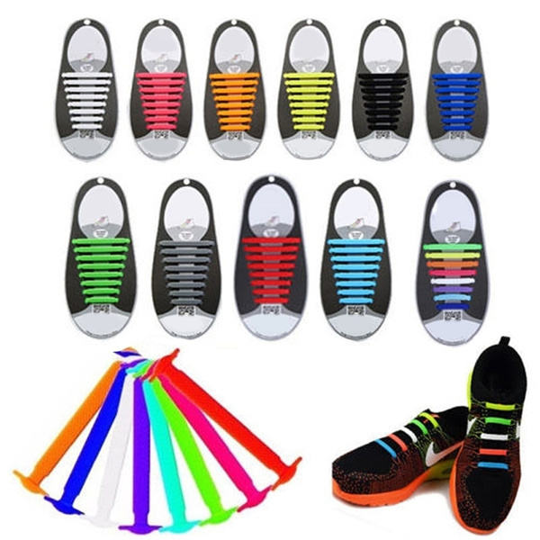 16pcs Easy No Tie Shoelaces Elastic Silicone Flat Shoe Lace Set for Kids Adult 