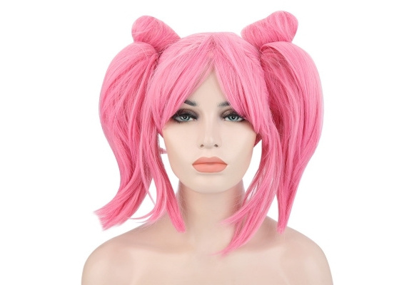 Women Split Type Medium Pink Wigs With 2 Ponytails Double Bun Hair Anime Cosplay For Sailor Moon Chibi Usa Figure Wish - ponytail roblox purple hair