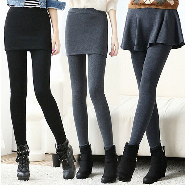 New Cotton Pleated Tights Stretch Long Pants Women Skirt Leggings