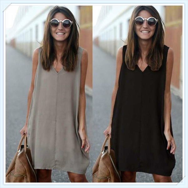Summer Women Casual V Neck Loose Blouse Shirt Bach Holiday Dress Plus ...