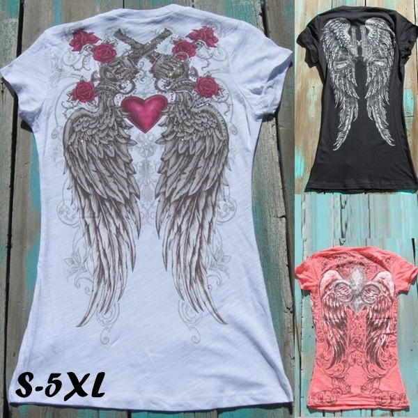 Summer Fashion Women's T shirt Back Angel Wings T-shirt Tops Woman Casual  Short Sleeve Tops T shirts Clothing