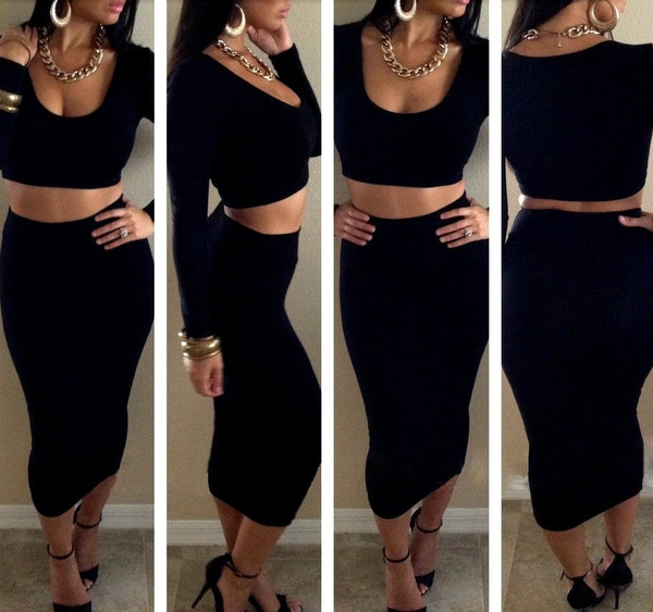 pencil skirt with crop top outfits
