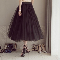 Gray, long skirt, skirts female, high waist