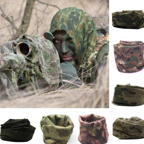 March Hidden Camo Mesh Wrap Neck Scarf Military Style Scrim Net Sniper Face Veil 