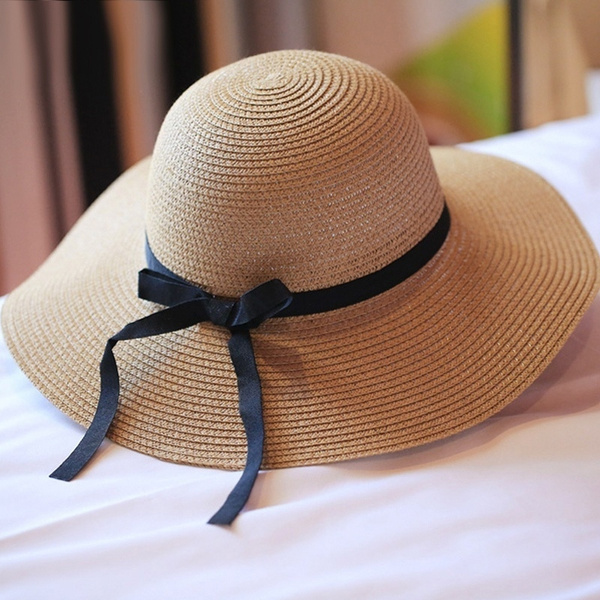 Hot Womens Wide Brim Summer Beach Sun Hat Straw floppy Elegant Bohemia Cap