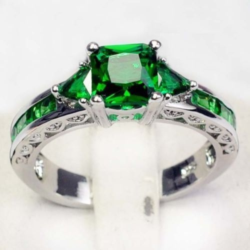 US Code 9 MAIHAO Noble Women 925 Silver Sapphire Gemstone Ring Wedding Bridal Jewelry Green Topaz Gemstone Ring Size 6-10