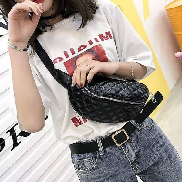 black quilted fanny pack