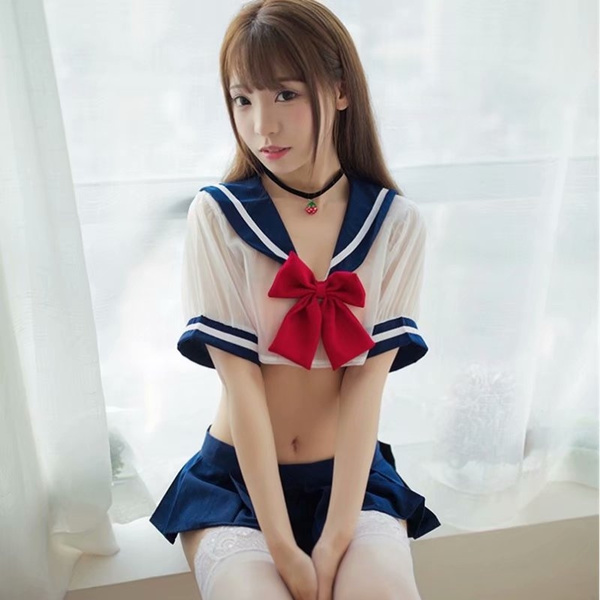 Anime Sailor Moon Cosplay Sexy Costume for Women Transparent Crop Top and Mini Skirt