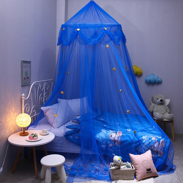 Childrens Dome Mosquito Net Blue Star Dreamy Fantasy Hanging Lace Bed Canopy Play Tent Bedding for Kids Playing Reading Canopy European Korean Round Bedroom Mosquito Netting