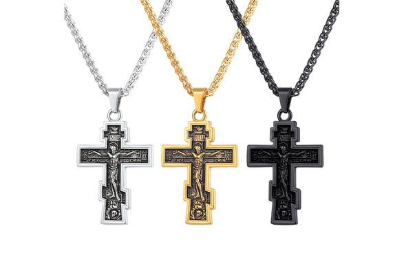 Orthodox Cross Pendant Necklaces For Men Stainless Steel Catholic Jesus  Necklace Silver Color Byzantine Chains Male Jewelry | Fruugo BH