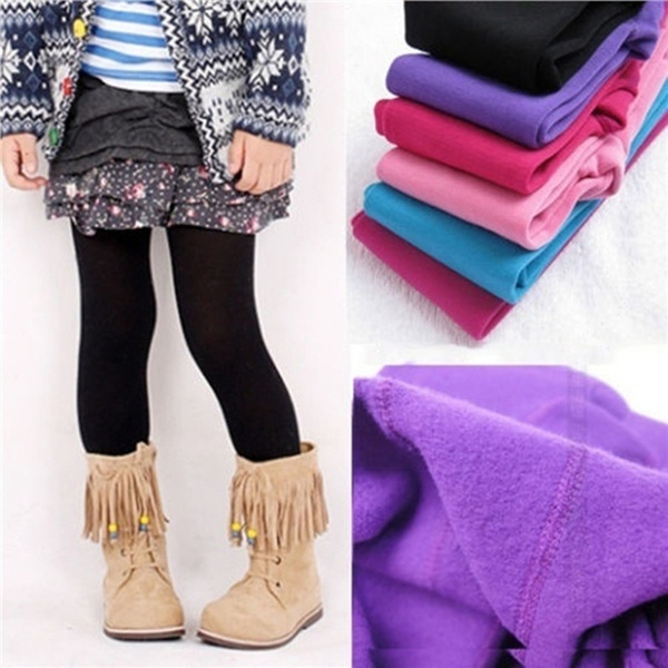 Fleece Lined Leggings for Girls , Winter Warm Stretch High Waist Kids Basic  Pants | Wish