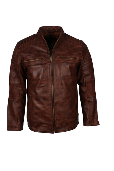 Bikers Gear Australien Motorradjacke Vintage - Gewachstes Leder, Mit CE Protektoren