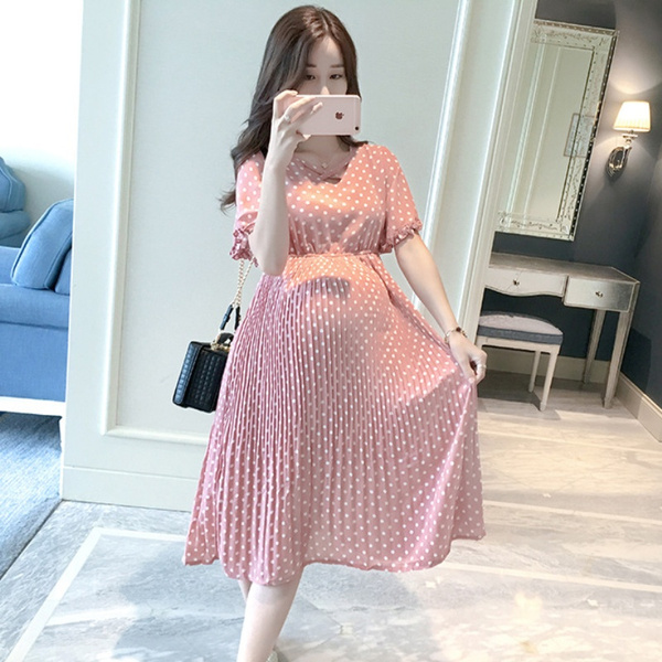 Pregnant Women Midi Pleated Chiffon 