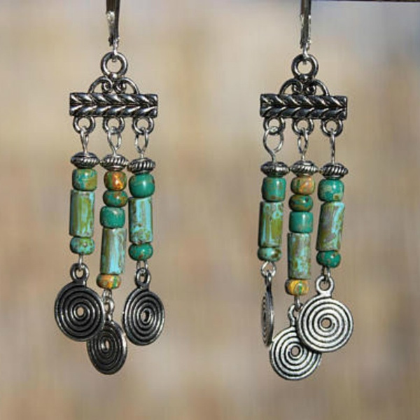 Silver and turquoise earrings  Boho gypsy ethnic boho jewelry