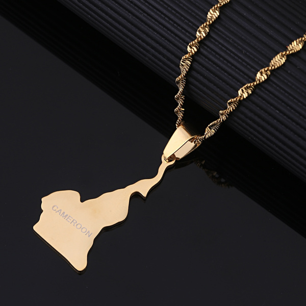 Stainless Steel République du Cameroun Map Pendant Necklace Douala ...