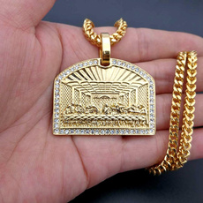 Steel, goldplated, crystal pendant, 18k gold
