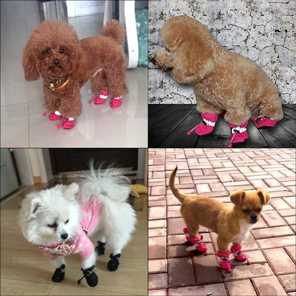 4Pcs Pet Waterproof Rain Shoes Winter Anti-slip Boots Socks for Small Puppy Dog 