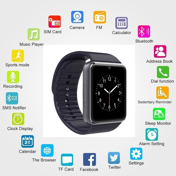 bluetooth smart watch for apple iphone android phone wrist wear support sync smart clock sim card