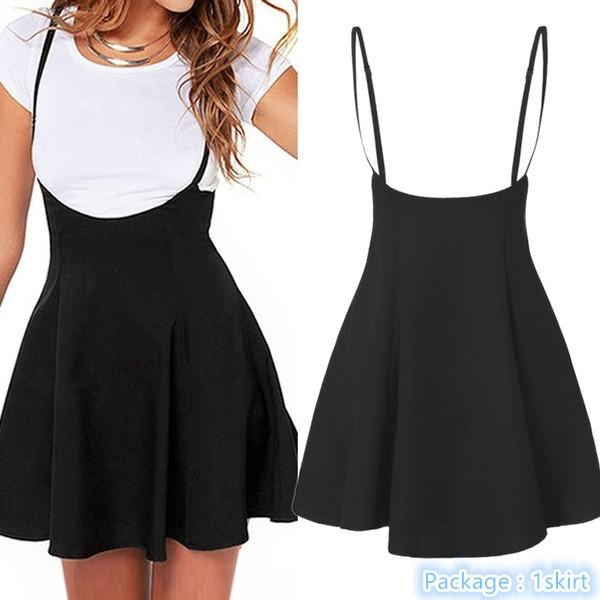 New Women Fashion Strappy Black Dress Pleated Mini Short Skirts A Line ...