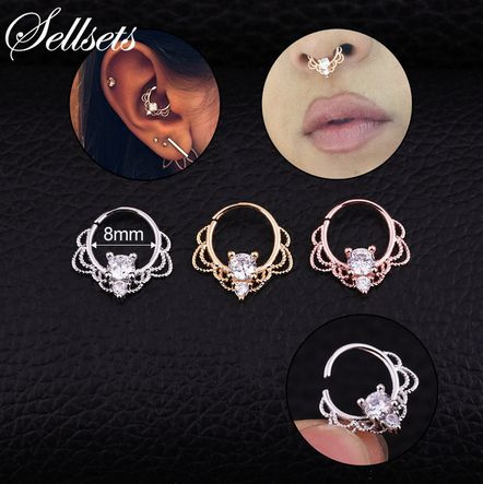 ruilinyang Fashion 1PC Silver and Gold Color Tribal Septum Jewelry Indian Septum Ring Nose Piercing Daith Earring Rose Gold,one Size 