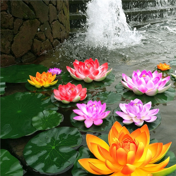 10PC Artificial EVA Fake Lotus-Leaf Flowers Water Lily Floating Pool Plant Decor 