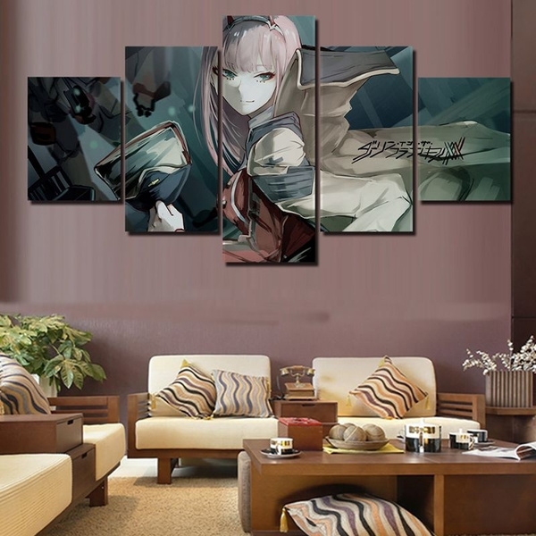 Canvas Art 5 Panels Darling In The FranXX Zero Two Wall Art Print Canvas Painting  Anime Poster for Living Room Home Decor Oil Painting | Wish