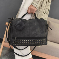 Vintage Leather Female Top-handle Bags Rivet Large Capacity Women Bags Shoulder Bag Messenger Bag