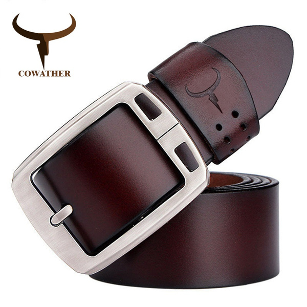 Men Genuine Leather Belts Vintage Fashion Pin Buckle Cow Skin Strap Male Belt