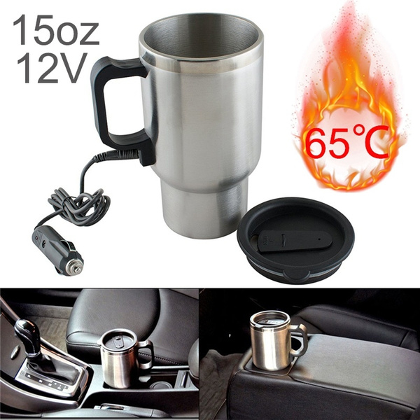 Heated Travel Mug 12V 15oz In Car Heated Mug Stainless Steel Cup Vacuum Insulated Smart Temperature Control Travel Mugs for Heating Water Coffee