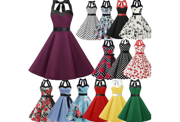 Ladies Summer Vintage 1950s Rockabilly Polka Dots Audrey Dress Women Retro  Cocktail Dress | Wish