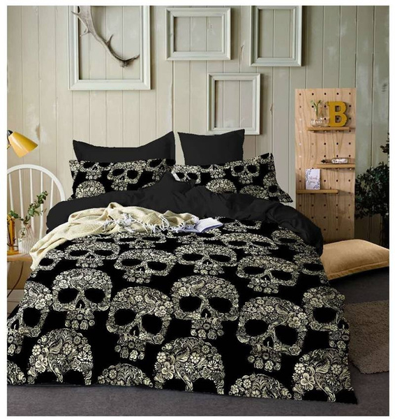 2 3 Pcs Set Skull Bedding Set For King Size Bed 3d Sugar Skull Duvet Cover Pillowcase Twin Full Queen King Bed Bedline No Comforter And Flat Sheet Wish
