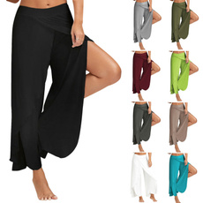 10 Color Cotton Stitching Wide Leg Pants Casual Loose Yoga Pants_Wu