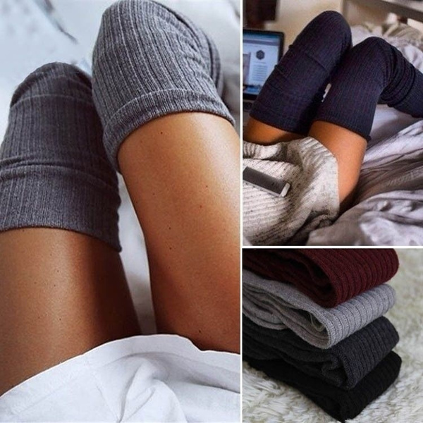 Fashion Winter Warm Women Knit Crochet Cotton Solid color Soft Thick Long  Socks Thigh-High Leggings