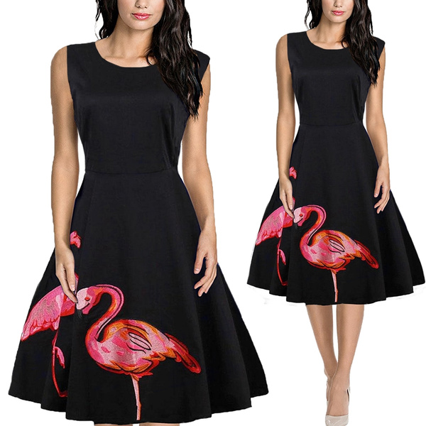 Plus Size 4XL Women Retro Dress 50s 60s Vintage Rockabilly Swing Feminino  Vestidos Print Flamingo Print Party Dresses | Wish