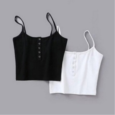 New Fashion Women Small Vest Women Breast Buckle Tight Short Skin Button Small Strap Slim  Women Crop Top & T-shirt